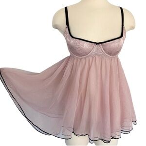Y2K Victoria’s Secret Silky Satin Pink Babydoll Vintage Ballerina Slip Dress 34D